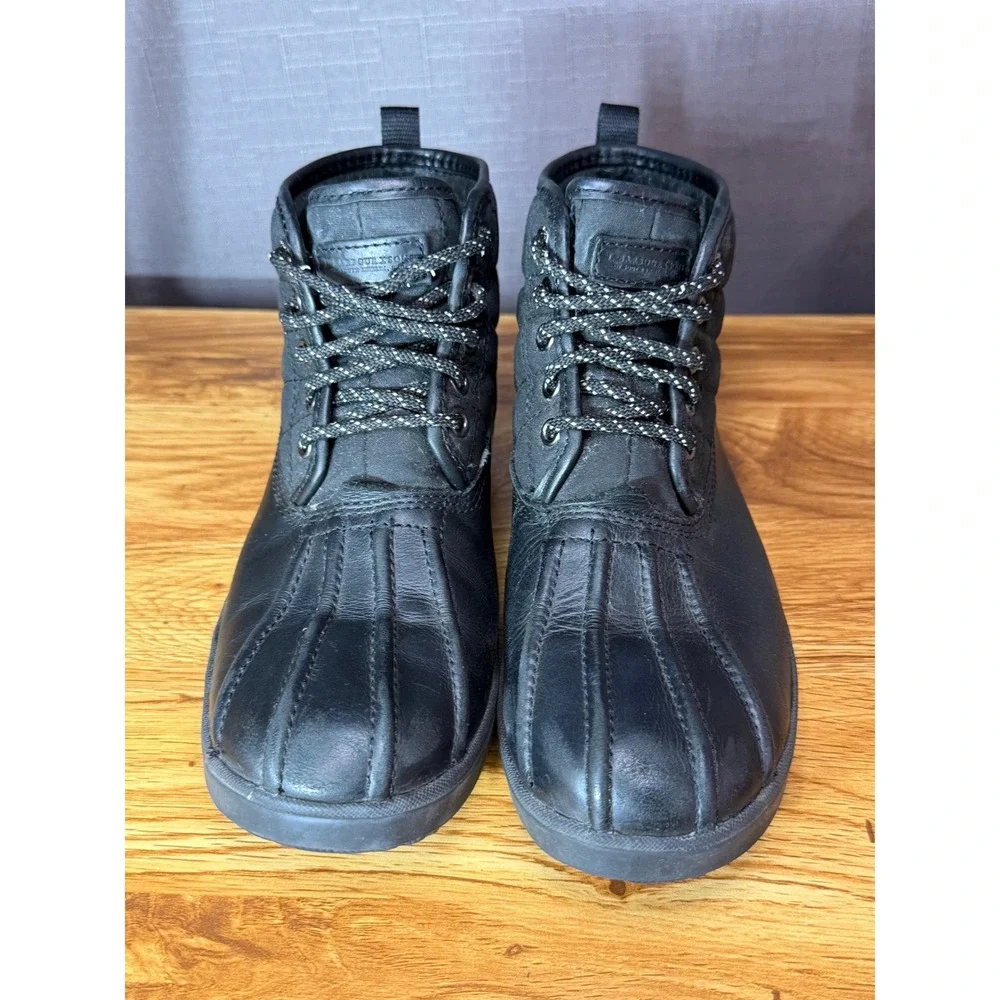 Barbour Black Leather Textile Duck Boots Lace Up Ankle Boots Women's 7.5